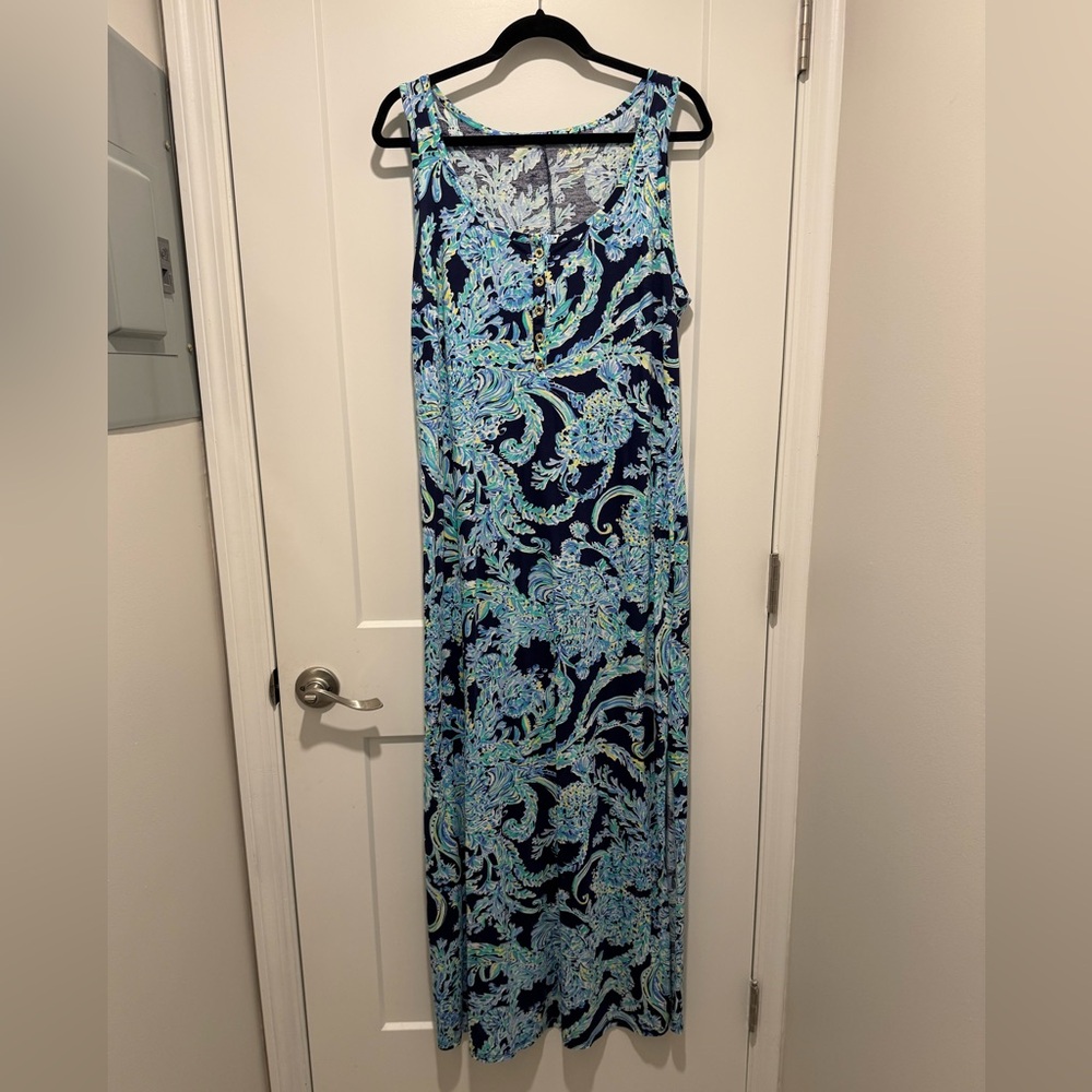 Lilly Pulitzer Merrill Maxi Dress Blue Floral Size Large